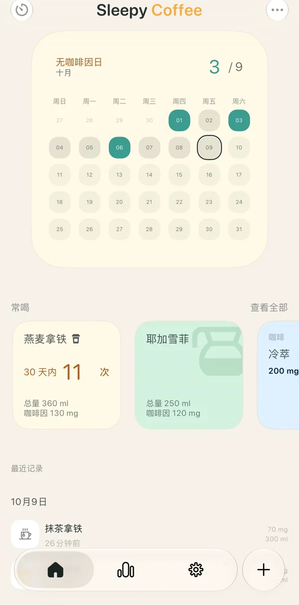 无咖啡因日：十月的日历，9 天里有 3 天没喝，今天加框